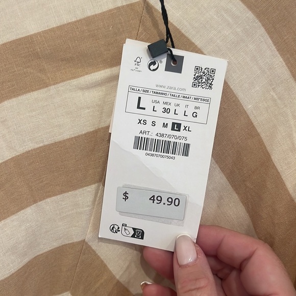 Zara Linen Creme & Tan Chevron long Skirt SZ large - Picture 3 of 5